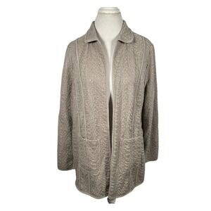 Chicos 3 Beige Shimmer Textured Open Front Cardigan Jacket Artsy Elegant Size XL